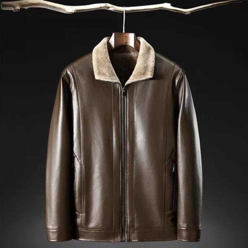 Norla — Men's Textured Leather Jacket with Wool - Fleece Lining (Black XS) - | Zavonix