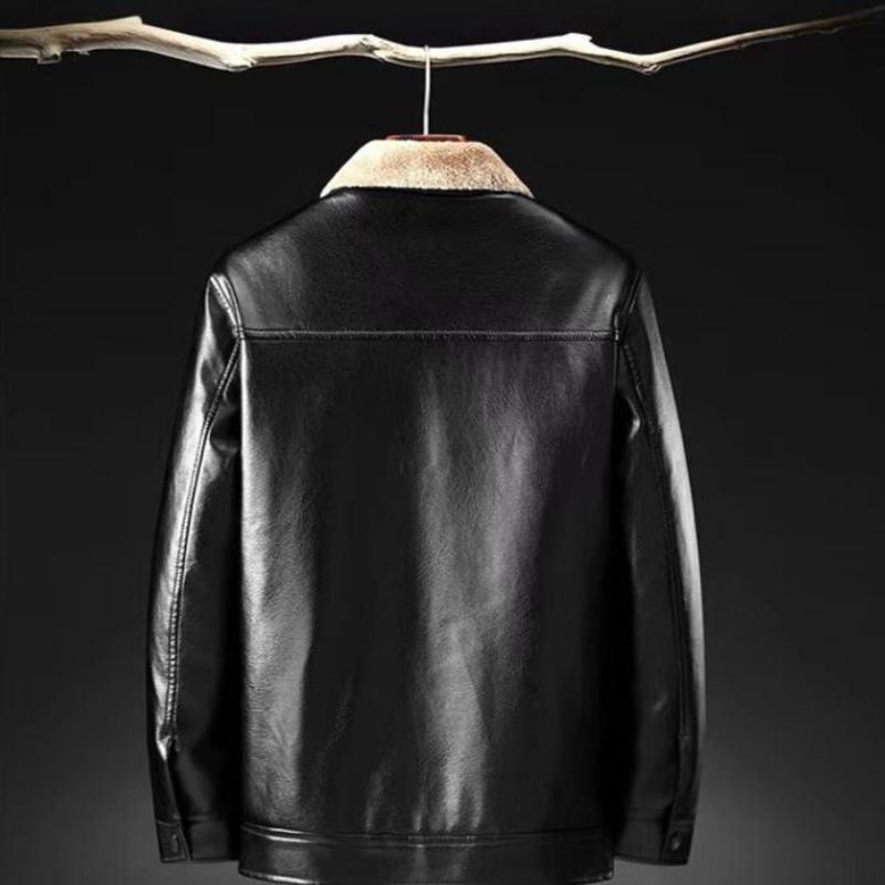 Norla — Men's Textured Leather Jacket with Wool - Fleece Lining (Black XS) - | Zavonix