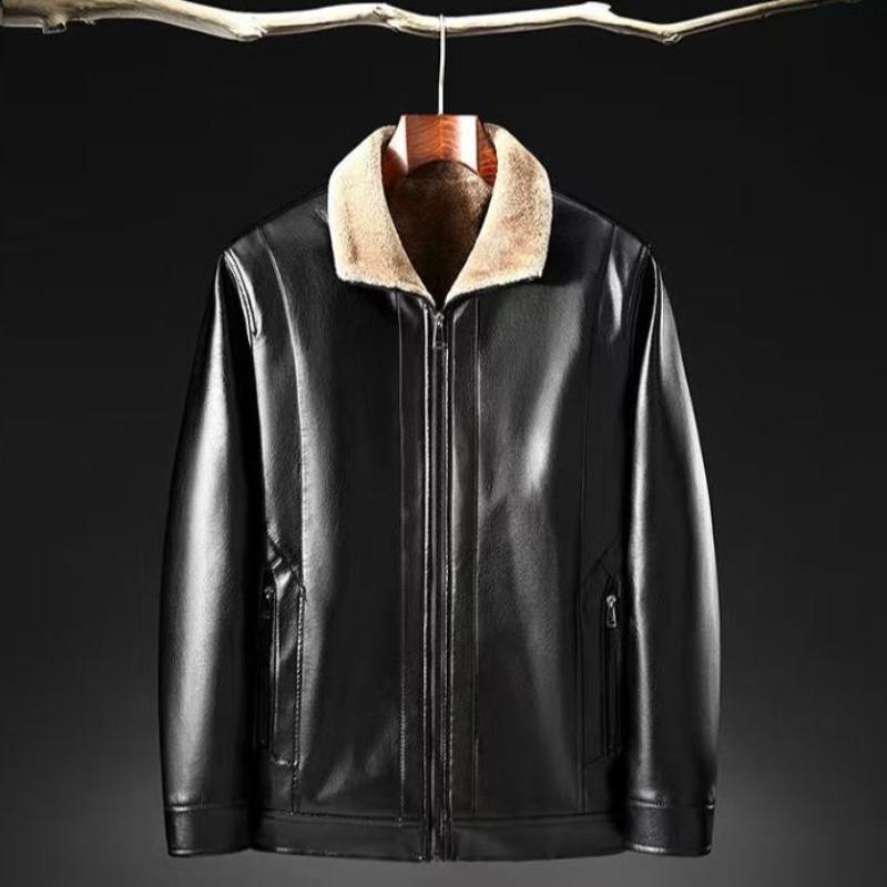 Norla — Men's Textured Leather Jacket with Wool - Fleece Lining (Black XS) - | Zavonix