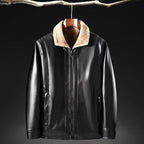 Norla — Men's Textured Leather Jacket with Wool - Fleece Lining (Black XS) - | Zavonix