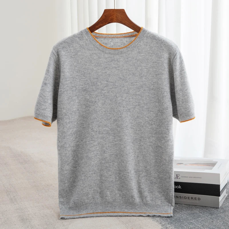Norla — Premium Cashmere Knit Shirt with Color Accents (Light Gray S) - | Zavonix