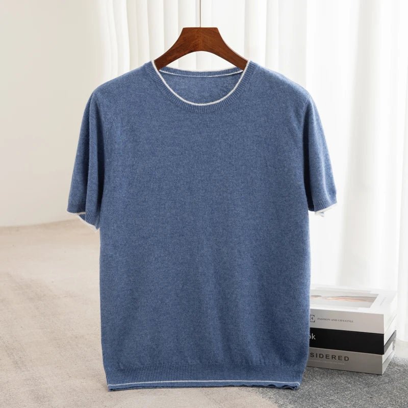 Norla — Premium Cashmere Knit Shirt with Color Accents (Blue S) - | Zavonix