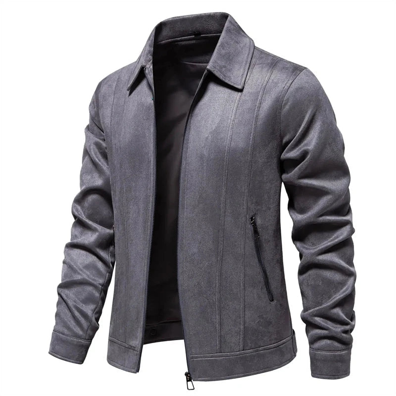 Norla Suede Jacket — Soft, Durable Tailored Outerwear with Zipper Pockets (Gray S) - | Zavonix