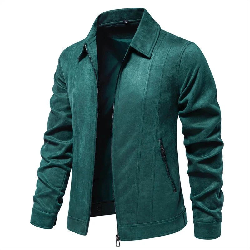 Norla Suede Jacket — Soft, Durable Tailored Outerwear with Zipper Pockets (Green S) - | Zavonix