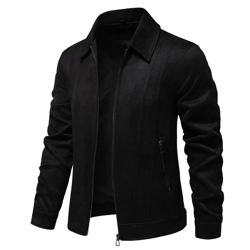 Norla Suede Jacket — Soft, Durable Tailored Outerwear with Zipper Pockets (Black S) - | Zavonix