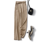 Norla Trousers — Lightweight Tencel High - Rise Pants with Pooled Hem (Khaki XS) - | Zavonix