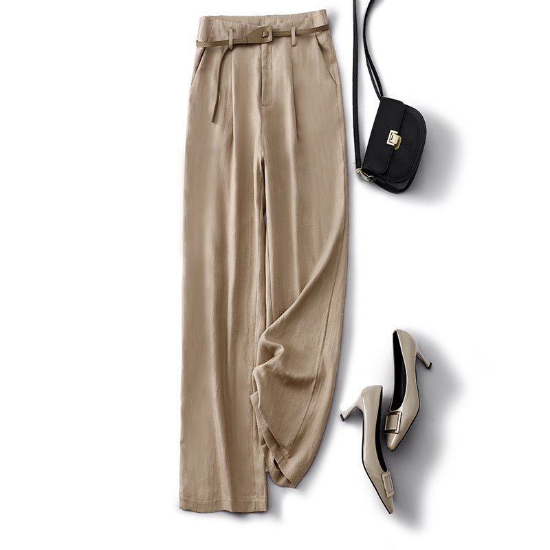 Norla Trousers — Lightweight Tencel High - Rise Pants with Pooled Hem (Khaki XS) - | Zavonix