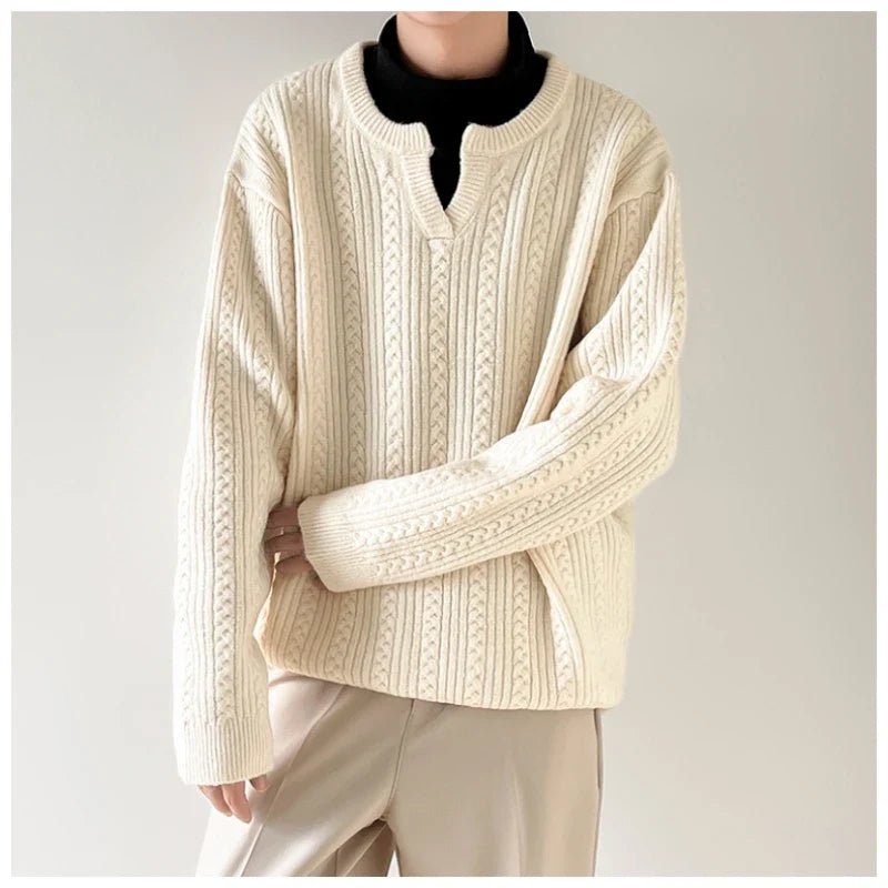 Norla — V - Cut Cable Knit Sweater with Ultra - Soft Warmth (Beige S) - | Zavonix
