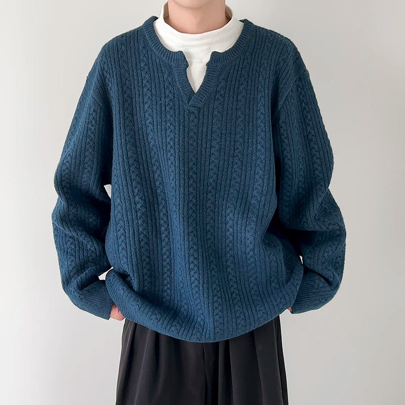 Norla — V - Cut Cable Knit Sweater with Ultra - Soft Warmth (Blue S) - | Zavonix