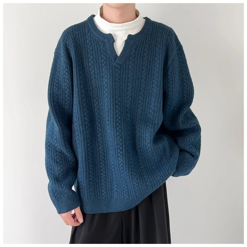 Norla — V - Cut Cable Knit Sweater with Ultra - Soft Warmth (Blue S) - | Zavonix