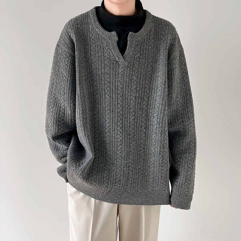 Norla — V - Cut Cable Knit Sweater with Ultra - Soft Warmth (Gray S) - | Zavonix