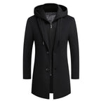 Norla — Wool Blend Trench Coat with Detachable Hoodie (Black S) - | Zavonix