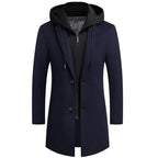 Norla — Wool Blend Trench Coat with Detachable Hoodie (Navy Blue S) - | Zavonix