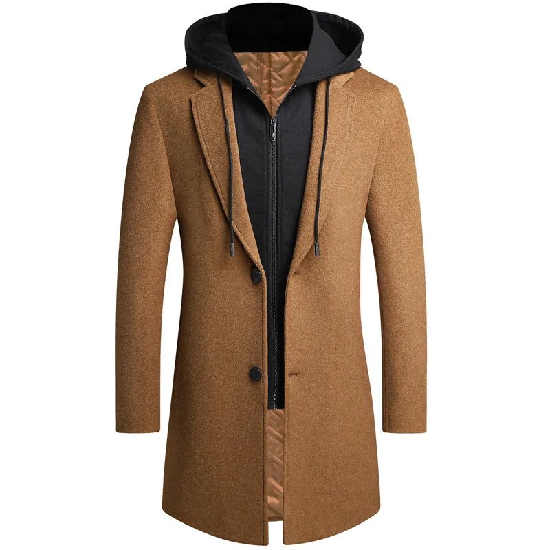 Norla — Wool Blend Trench Coat with Detachable Hoodie (Black S) - | Zavonix