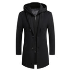 Norla — Wool Blend Trench Coat with Detachable Hoodie (Black S) - | Zavonix