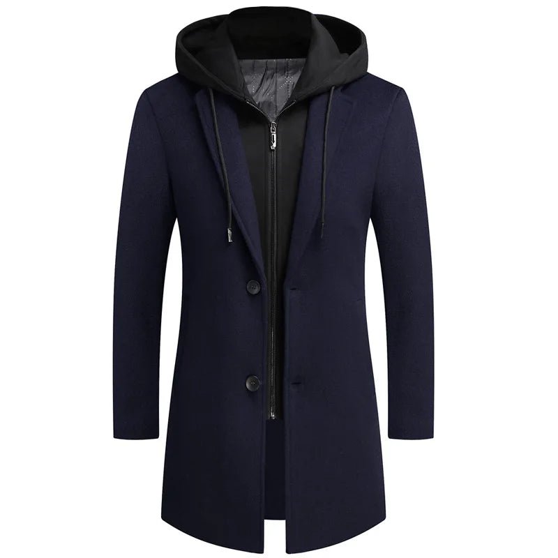 Norla — Wool Blend Trench Coat with Detachable Hoodie (Black S) - | Zavonix