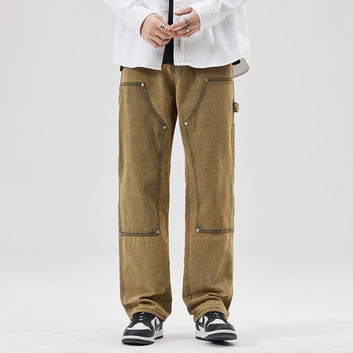 Norleno Jeans — Durable Denim with Diagonal Pockets and Reinforced Stitching (Khaki 28) - | Zavonix