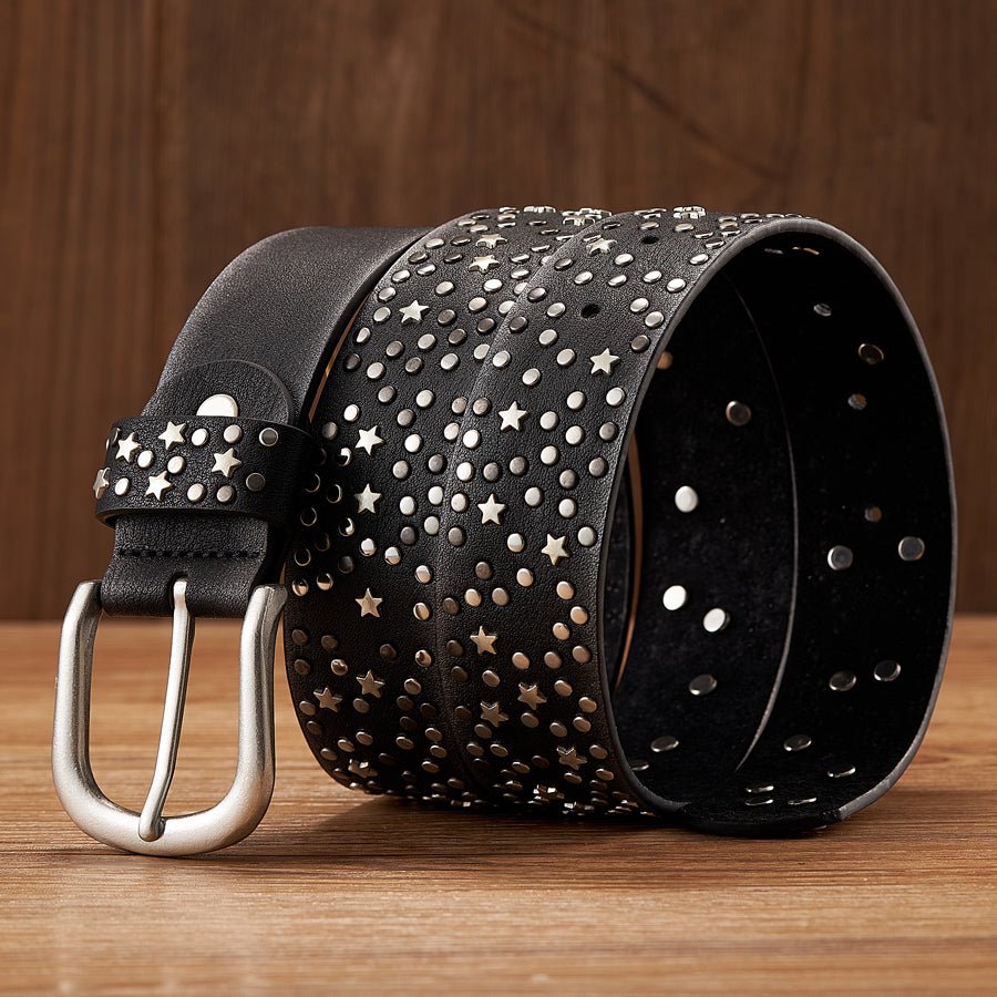 NovaStar Leather Studded Belt — Durable Casual Star Accent Accessory - Zavonix