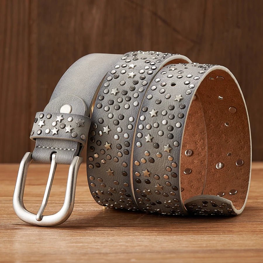 NovaStar Leather Studded Belt — Durable Casual Star Accent Accessory - Zavonix