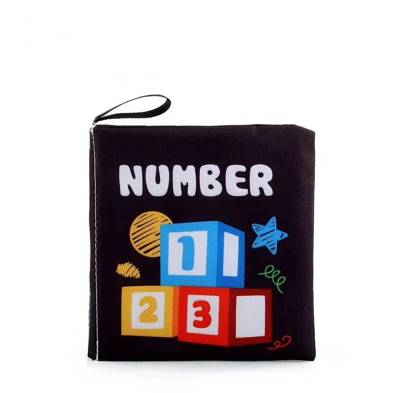 Number fabric book with colorful number blocks on a black cover