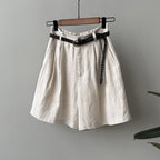 Olaine — Lightweight High - Waisted Linen Shorts with Braided Belt (Beige XS) - | Zavonix