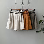 Olaine — Lightweight High - Waisted Linen Shorts with Braided Belt (Gray XS) - | Zavonix