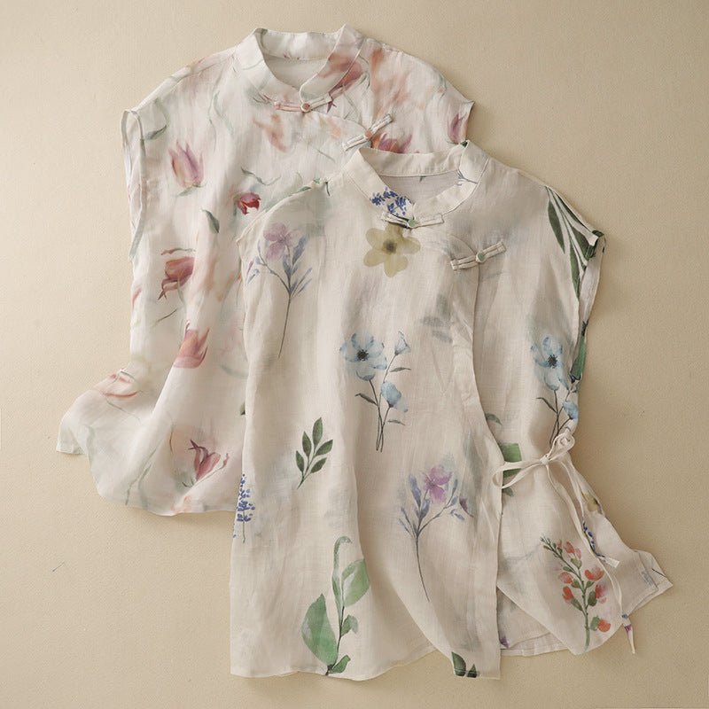 OLIVIA LINEN BLOUSE (Pink XS) - | Zavonix