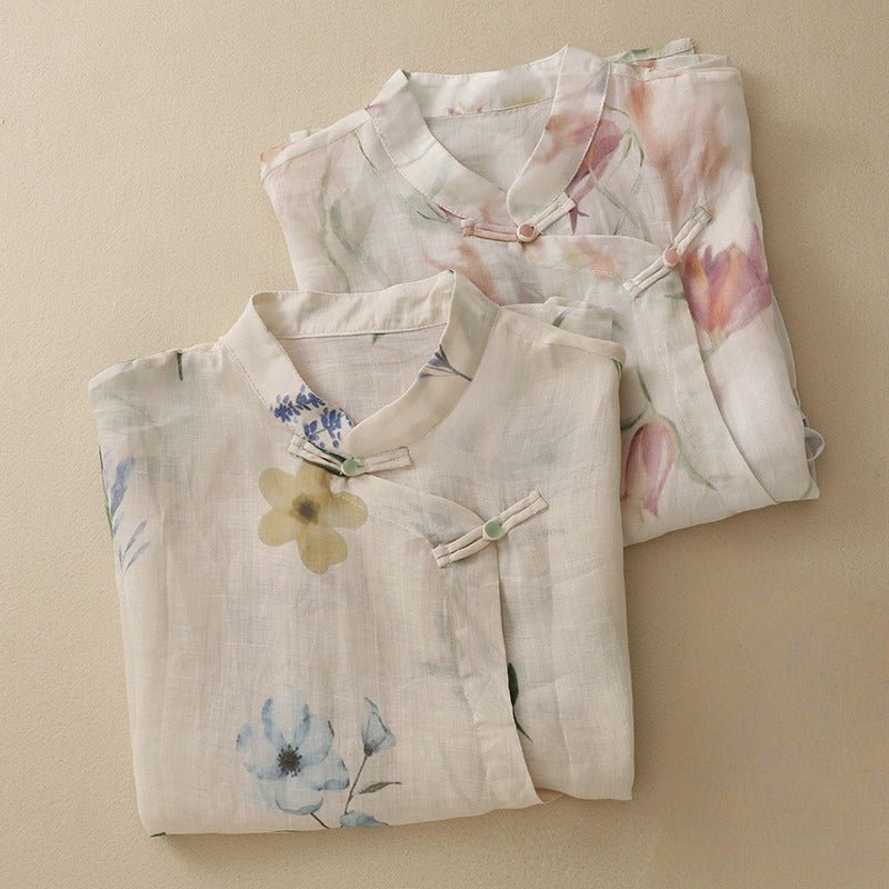 OLIVIA LINEN BLOUSE (Pink XS) - | Zavonix