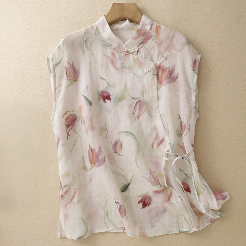 OLIVIA LINEN BLOUSE (Pink XS) - | Zavonix