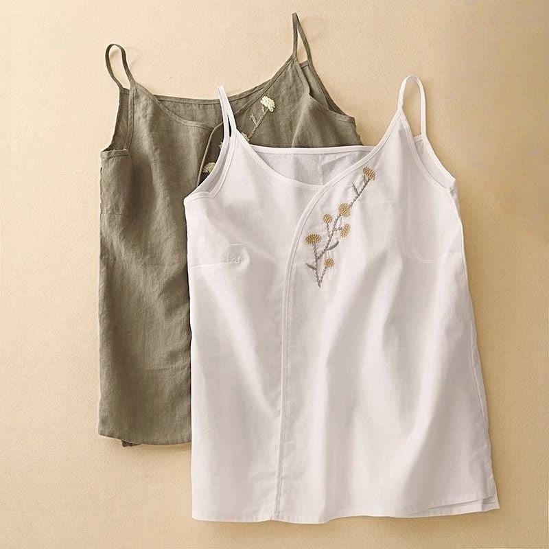 OLIVIA LINEN CAMISOLE (White XS) - | Zavonix