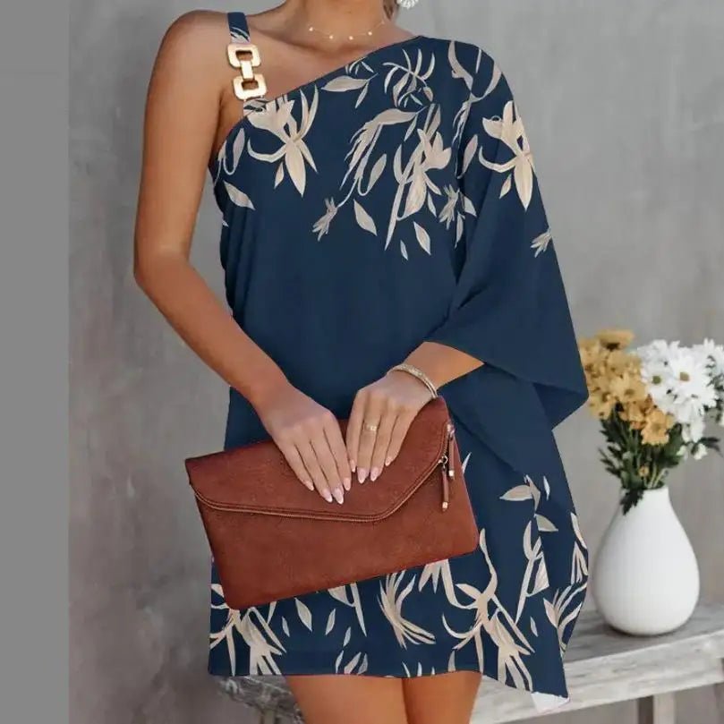One Shoulder Loose T-Shirt Dress™ — Effortless Style That Sets You Apart and Feels Like Freedom (Navy Blue S) - | Zavonix