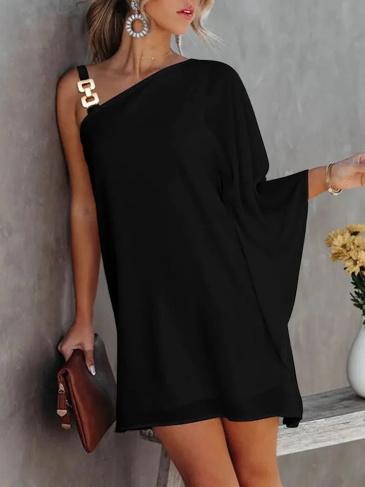 One Shoulder Loose T-Shirt Dress™ — Effortless Style That Sets You Apart and Feels Like Freedom (black S) - | Zavonix