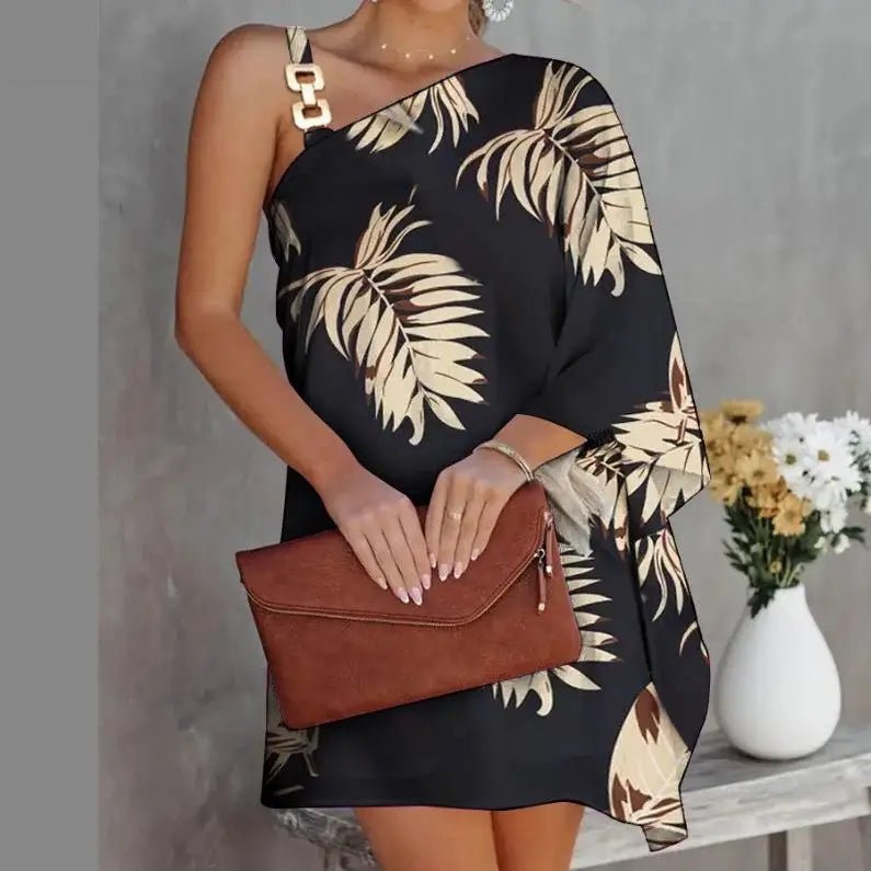One Shoulder Loose T-Shirt Dress™ — Effortless Style That Sets You Apart and Feels Like Freedom (black S) - | Zavonix