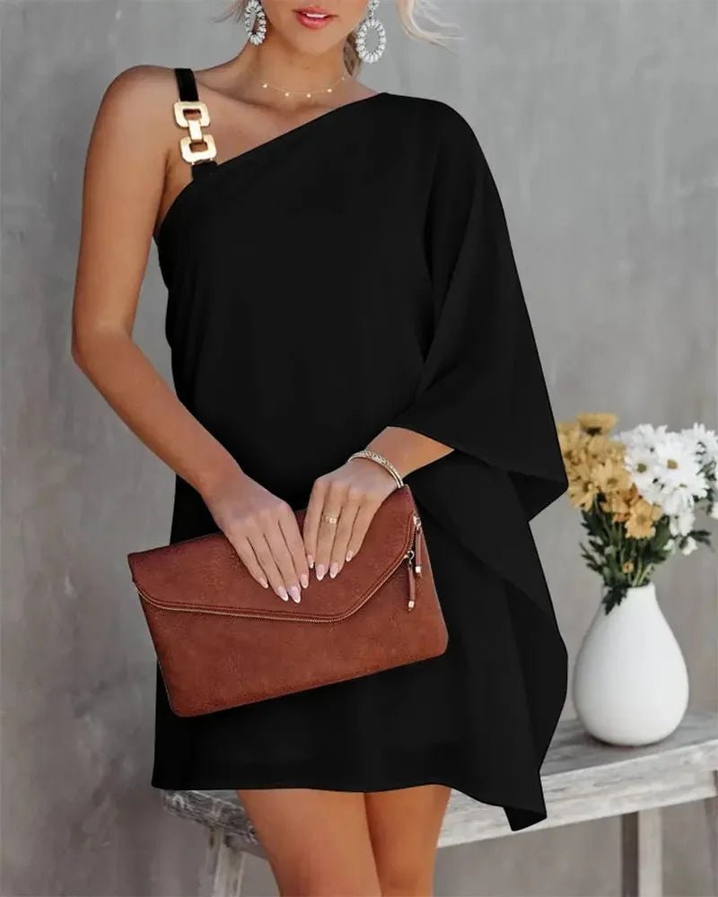 One Shoulder Loose T-Shirt Dress™ — Effortless Style That Sets You Apart and Feels Like Freedom (black S) - | Zavonix