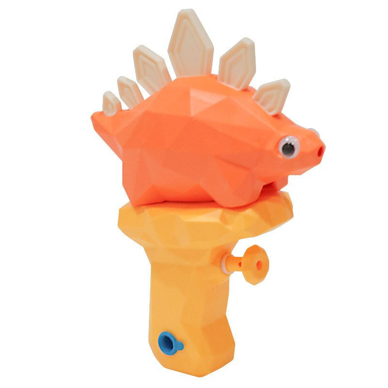 Orange plated dinosaur water gun with white back plates and a yellow handle.