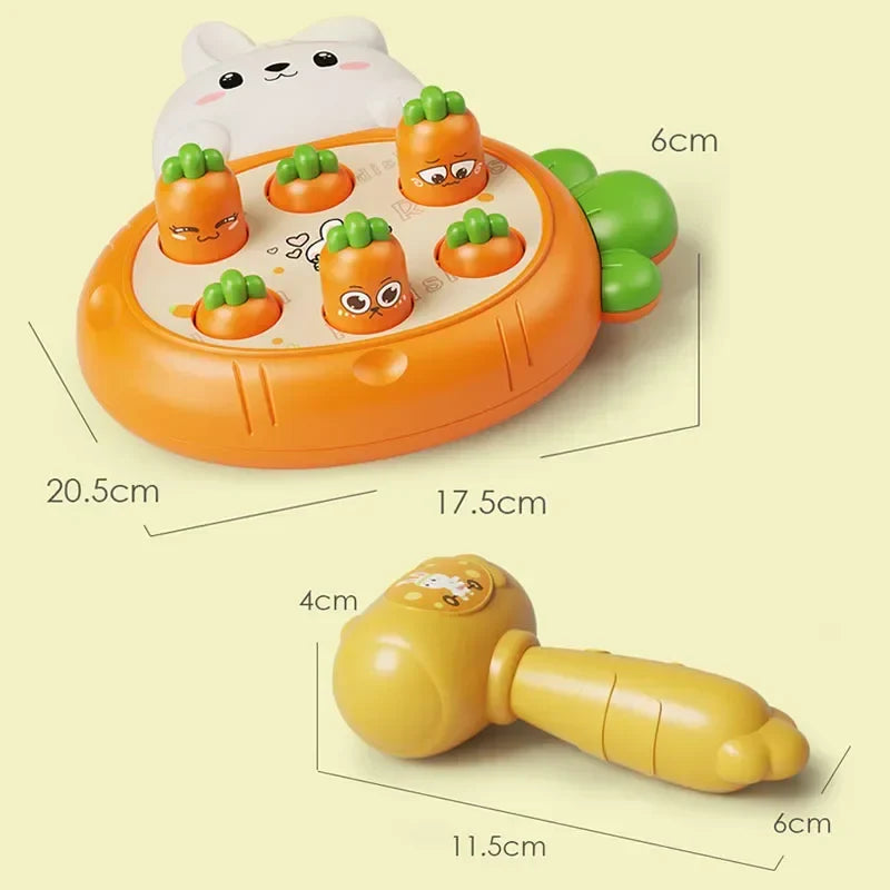 Dimensions of the orange playboard and yellow hammer shown in centimeters