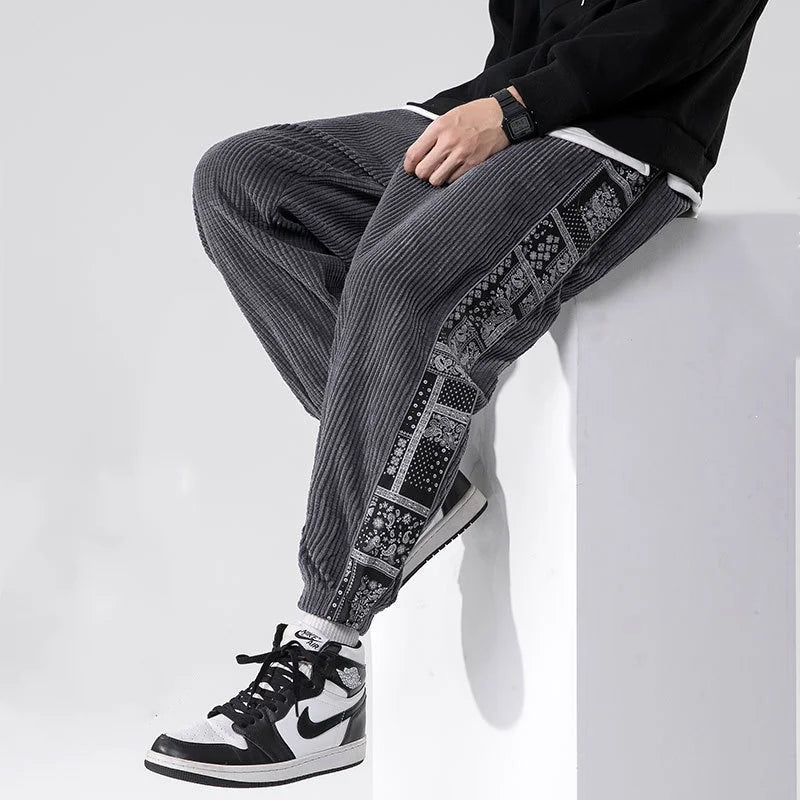 Paisley Bandana Corduroy Sweatpants (Grey XS) - | Zavonix