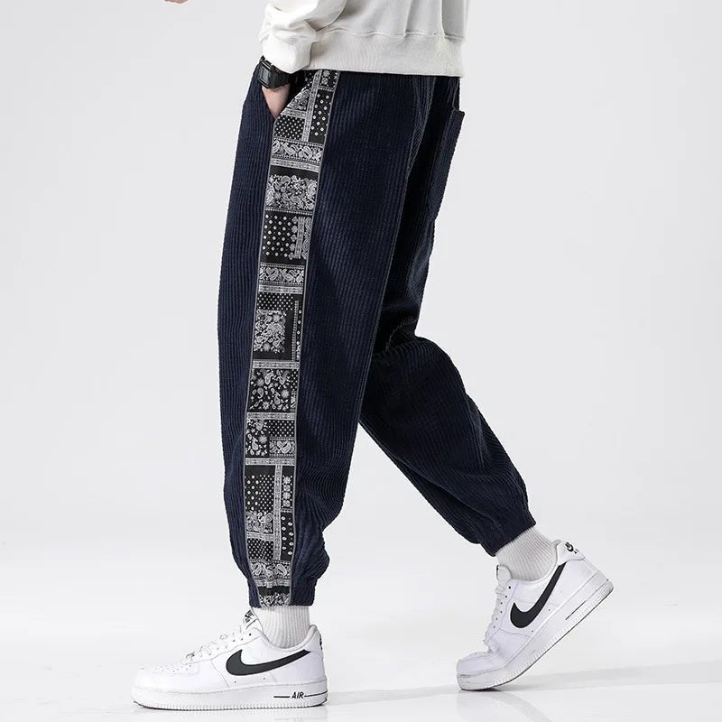 Paisley Bandana Corduroy Sweatpants (Dark Blue S) - | Zavonix