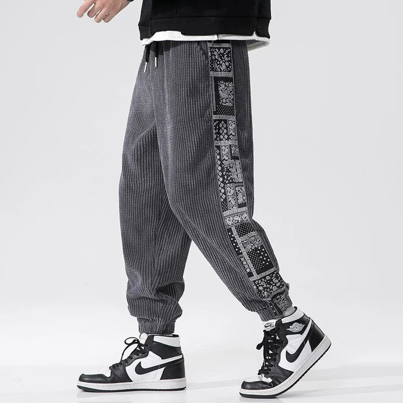 Paisley Bandana Corduroy Sweatpants (Grey XS) - | Zavonix