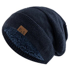 Plush Fleece Beanie Warm Winter Hat (Dark Blue One Size Fits Most) - | Zavonix