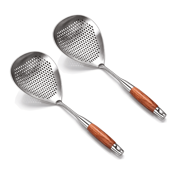 Pear Wood Handle Stainless Steel Skimmer Product Image 02