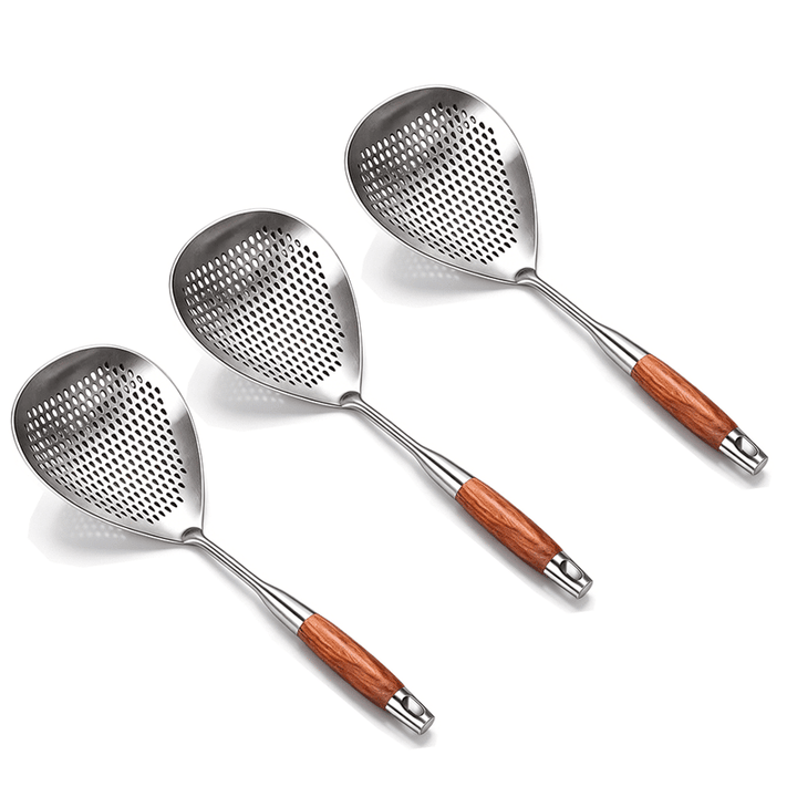 Pear Wood Handle Stainless Steel Skimmer Product Image 03
