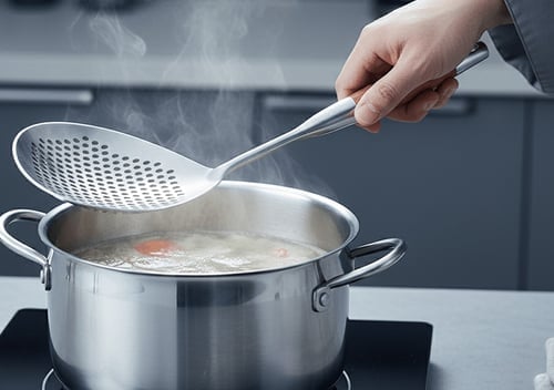 Pear Wood Handle Stainless Steel Skimmer Product Image 05