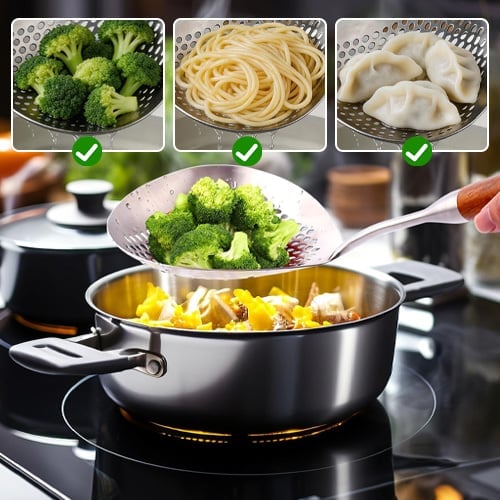 Pear Wood Handle Stainless Steel Skimmer Product Image 09