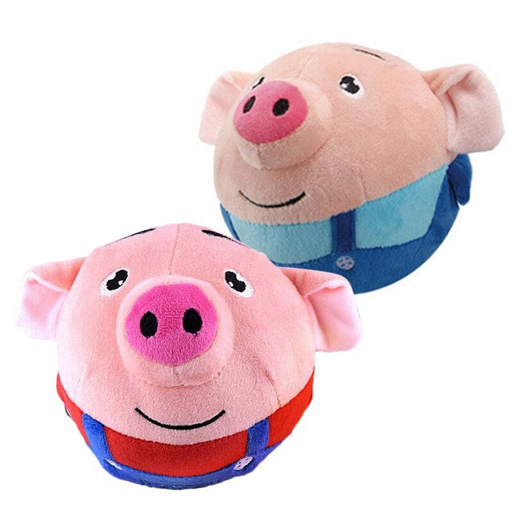 Red- and blue-outfit pig toy balls shown together against a white background