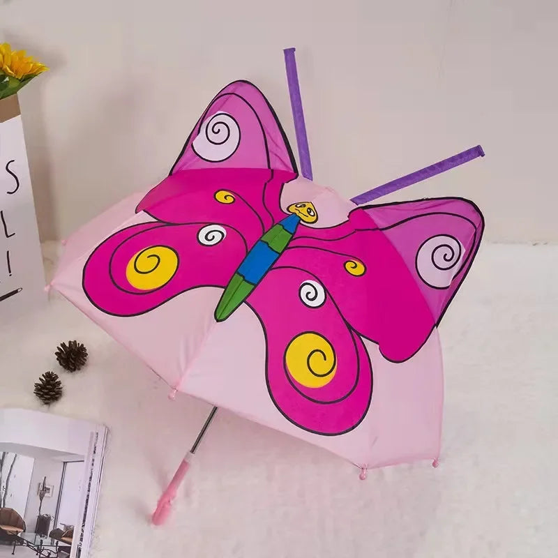 Pink butterfly umbrella with patterned wings and raised antenna details
