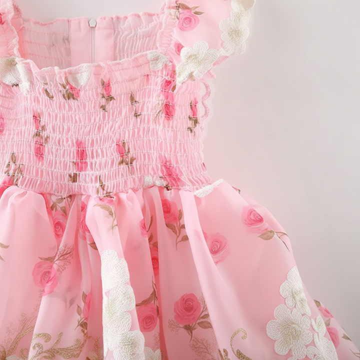 Close-up of the pink floral dress&