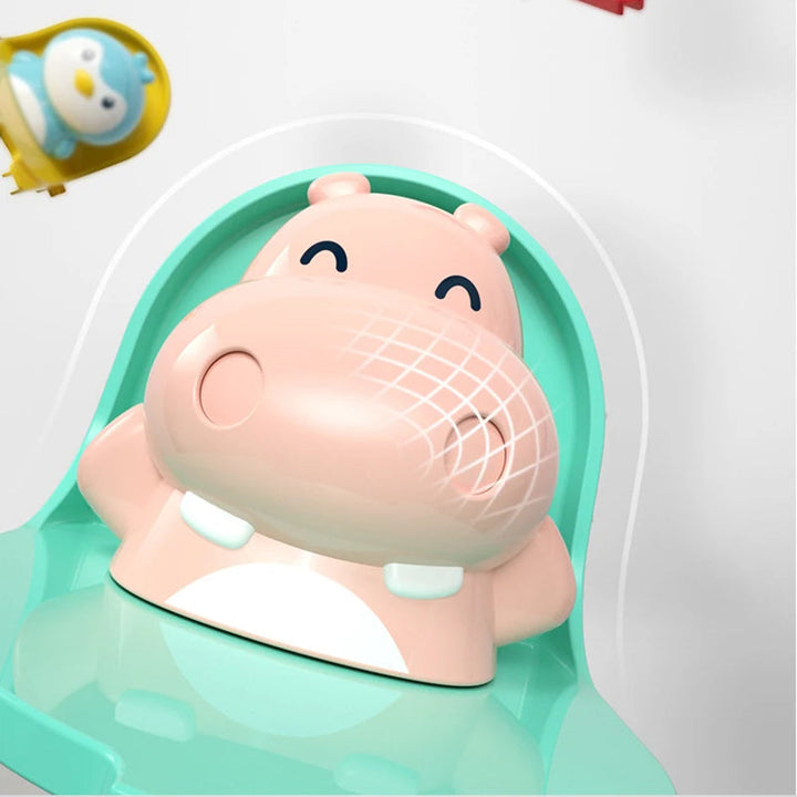 Close-up of the pink hippo figure inside the animal toy&