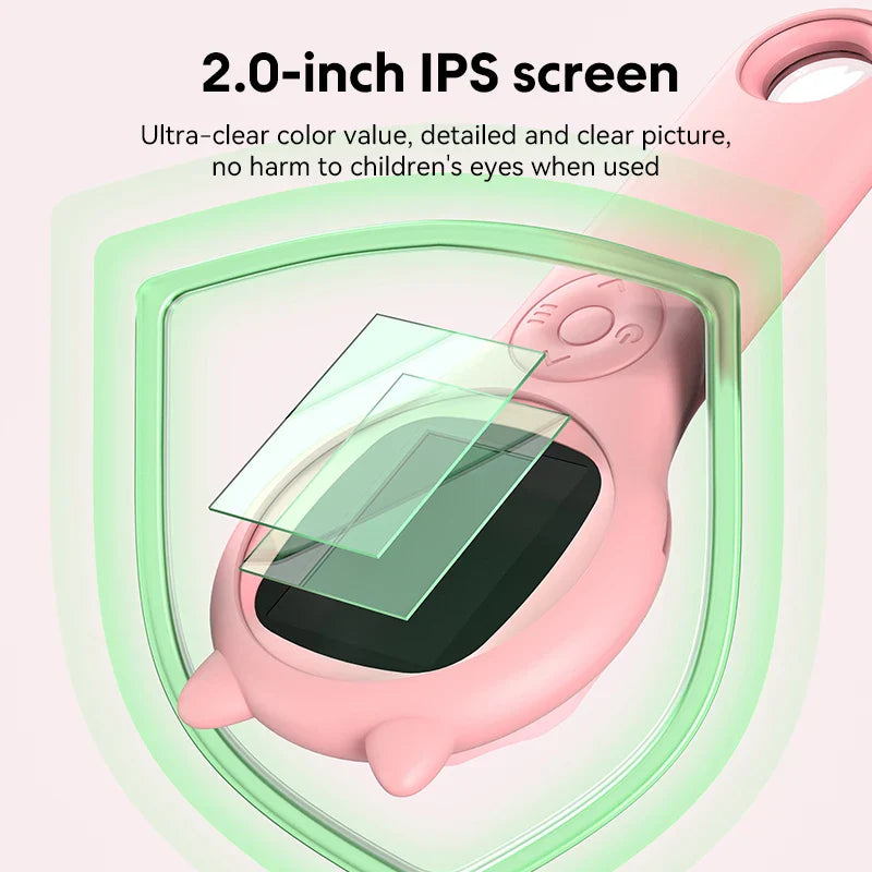 Layered illustration of the pink microscope's 2.0-inch IPS screen