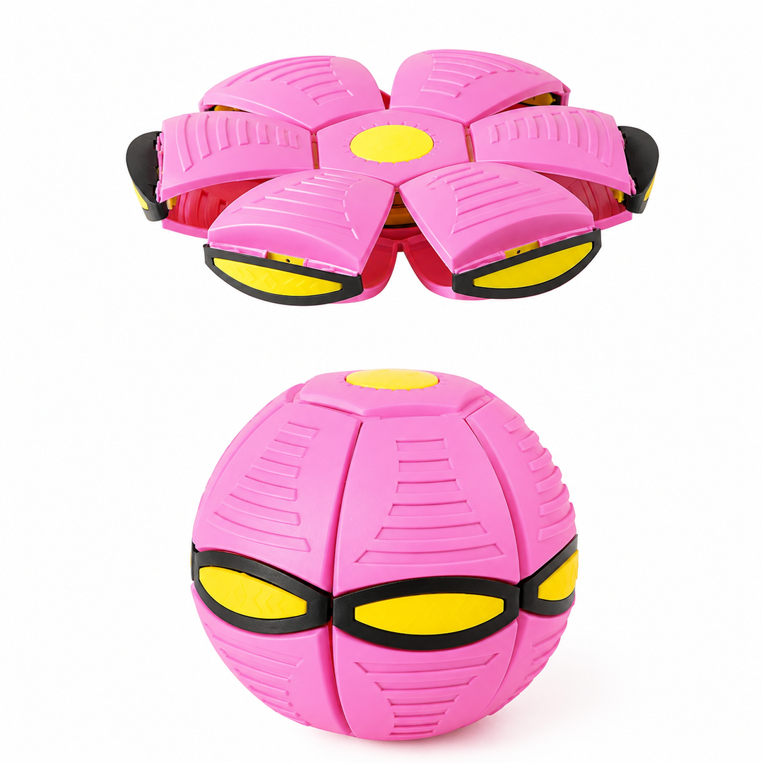 Pink outdoor ball toy in flattened disc and round shapes